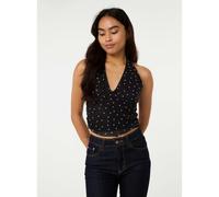 Pink Vanilla Ruched Side Halter Top In Polka Dot - S - Black