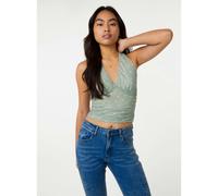 Pink Vanilla Ruched Side Halter Top In Polka Dot - S - Sage