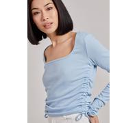 Pink Vanilla Ruched Square Neck Ribbed Top In Blue Blue M