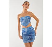 Pink Vanilla Seam Detail Denim Top In Blue Blue S