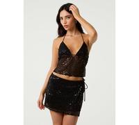 Pink Vanilla Sequin Tie Back Top - S - Black