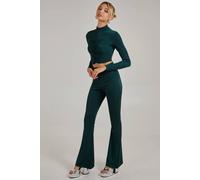 Pink Vanilla Shimmer Flared Trousers In Bottle Green Bottle Green L