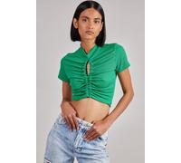 Pink Vanilla Short Sleeve Gathered Keyhole Ribbed Top In Green Green M