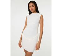 Pink Vanilla Shoulder Pad Ruched Front Mini Dress - L - Ivory