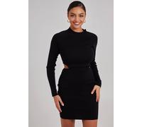 Pink Vanilla Side Cut Out High Neck Dress In Black Black S/M