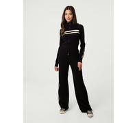 Pink Vanilla Side Stripe Wide Leg Joggers - Black - M-L - Black