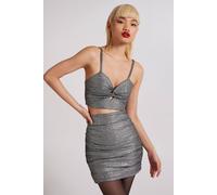 Pink Vanilla Silver Metallic Twist Front Keyhole Crop Top Silver M