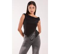 Pink Vanilla Slinky Off Shoulder Popper Split Top In Black Black M