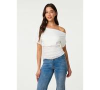 Pink Vanilla Slinky Puffball Top With Lace - S - Ivory