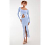 Pink Vanilla Slinky Ruched Maxi Skirt In Blue Blue L