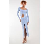 Pink Vanilla Slinky Ruched Maxi Skirt In Blue Blue S