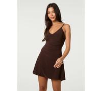 Pink Vanilla Slinky Sweetheart Neck Line Mini Dress - L - Brown