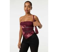 Pink Vanilla Smoke Print Ruched Bandeau Top - L - Wine