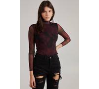 Pink Vanilla Smudge Print Long Sleeve Mesh Bodysuit In Wine Wine 6