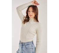 Pink Vanilla Soft Knit Wide Rib Roll Neck Top In Ivory Ivory S/M