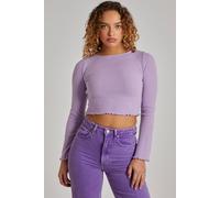 Pink Vanilla Soft Wide Brushed Ribbed Long Sleeve Top In Lilac Lilac M