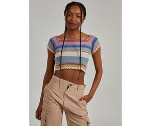 Pink Vanilla Space Dye Lettuce Hem Square Neck Crop Top - L - Multicoloured