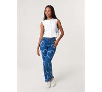 Pink Vanilla Spray Heart Detail Jeans - UK 6 - Dark Blue