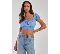 Pink Vanilla Square Neck Cropped Broderie Top In Blue Blue L
