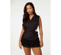 Pink Vanilla Stone Buckle Cross Over Slinky Top - M-L - Black