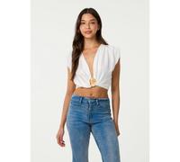 Pink Vanilla Stone Buckle Slinky Crop Top - M-L - Ivory