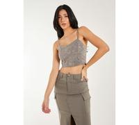 Pink Vanilla Stone Washed Stretch Crop Top - S - Khaki