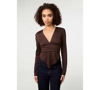 Pink Vanilla Stretch V Neck Hanky Hem Top - M-L - Brown