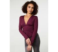 Pink Vanilla Stretch V Neck Hanky Hem Top - S-M - Wine