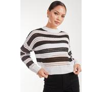 Pink Vanilla Striped Crochet Long Sleeve Top In Black Black S/M