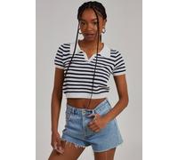 Pink Vanilla Striped Knitted Textured Top In Ivory Ivory M