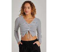 Pink Vanilla Striped Tie Front Ribbed Top In Ivory Ivory L