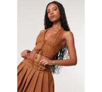 Pink Vanilla Suedette Lace Halterneck Top - L - Brown