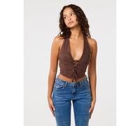 Pink Vanilla Suedette Lace Halterneck Top - M - Brown