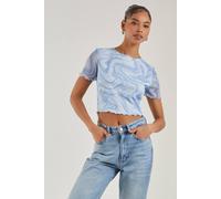 Pink Vanilla Swirl Print Capped Sleeve Mesh Top In Light Blue Light Blue S