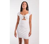 Pink Vanilla Textured Puff Sleeve Key Hole Dress In Ivory Ivory 14