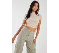 Pink Vanilla Tide Side High Neck Top In Stone Stone M