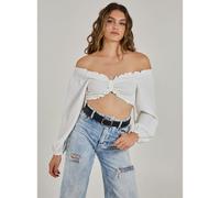 Pink Vanilla Twist Front Balloon Sleeve Crop Top - L - Ivory
