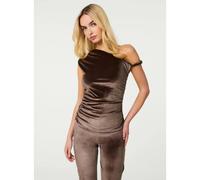 Pink Vanilla Twist Shoulder Velvet Top - L - Brown