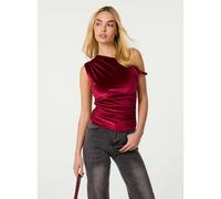 Pink Vanilla Twist Shoulder Velvet Top - L - Wine