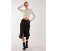 Pink Vanilla Utility Cargo Midi Slit Skirt In Black Black 6
