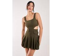Pink Vanilla Utility Cut Out Pleated Mini Dress In Khaki Khaki 6