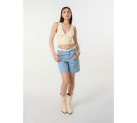 Pink Vanilla V Neck Lace Crop Top - L - Light Yellow