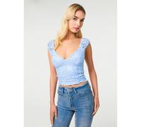 Pink Vanilla V Neck Lace Crop Top - S - Light Blue