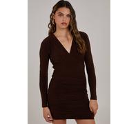 Pink Vanilla V Neck Slinky Long Sleeve Dress In Chocolate Chocolate 6