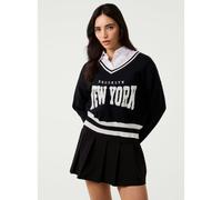 Pink Vanilla V Neck Varsity Sweatshirt - M-L - Black