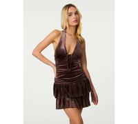 Pink Vanilla Velvet Halter Neck Dress - S - Brown