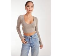 Pink Vanilla Washed Rib Long Sleeve Top In Stone Stone M/L