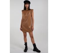 Pink Vanilla Wet Look Vegan Leather Shoulder Pad Dress In Tan Tan 12