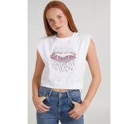 Pink Vanilla White Diamante Lips Sleeveless Top White M