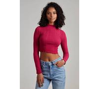 Pink Vanilla Wide Brushed Rib Lettuce Hem Long Sleeve Top Pink L